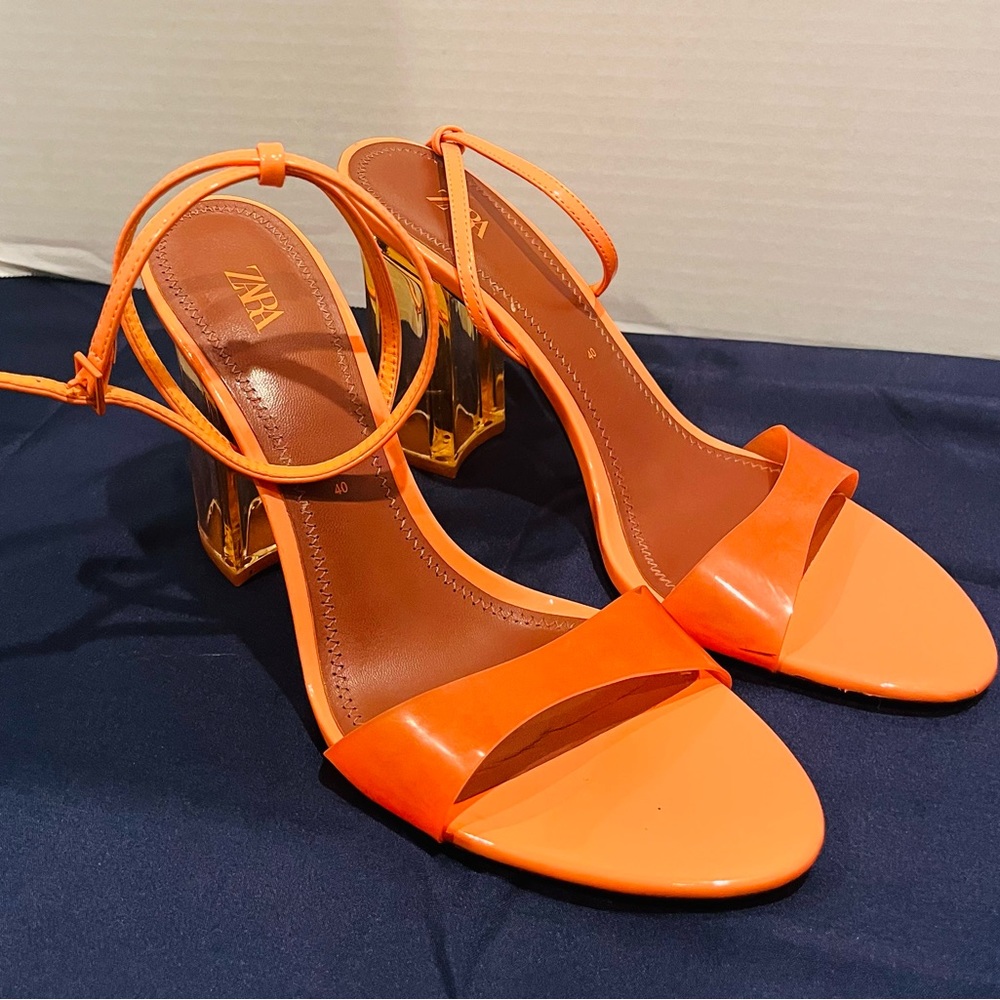 Zara High Heel Methacrylate Sandals size 9
